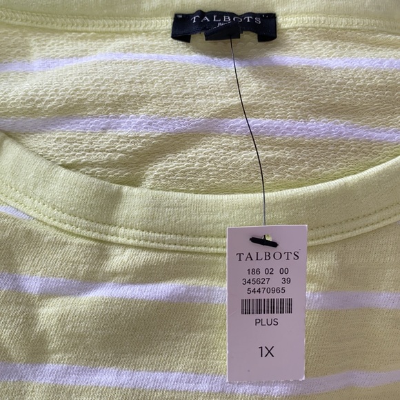 NWT Talbots curved hem stripe sweatshirt - yellow and white 1X. (2) - Picture 2 of 3